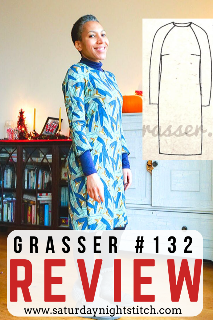 Grasser No. 132 Raglan Sleeve Dress Sewing Pattern Review in Lady McElroy Hummingbirds and feathers Ponte fabric