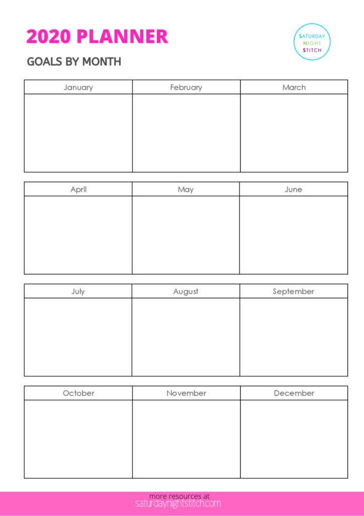 2020 Planner - Goals by Month - Free Printable Calender for download.