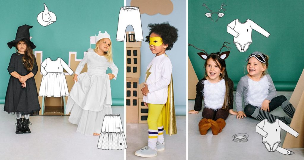 Fun kids costume sewing patterns in Burdastyle 01/2019 -  All the line drawings and designs.