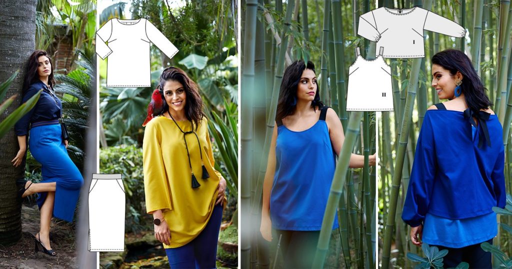 Burda 3/2019 Line drawings - Burdastyle Plus sizes in electric colours.