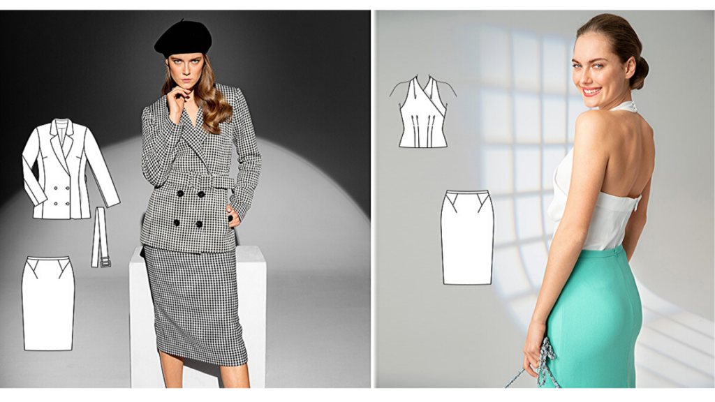 Burda 4/2020 Line Drawings - Ultra feminine styles.