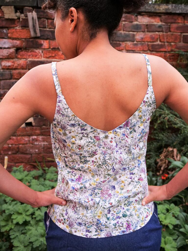 True Bias Ogden Cami Sewing Pattern Review in Liberty London Tana Lawn - Wildflowers. Back view