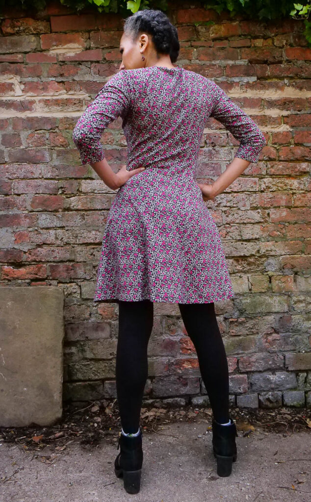 McCalls M7349 Pattern Review | Saturday Night Stitch - a sewing blog. Skater dress sewing pattern. Back view.