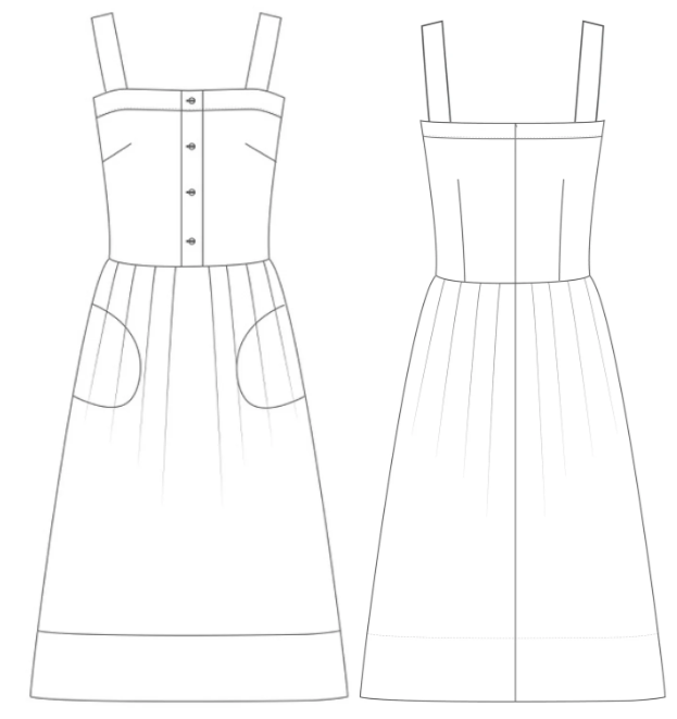 The Avid Seamstress The Sun Dress Sewing Pattern Review LIne Drawing
