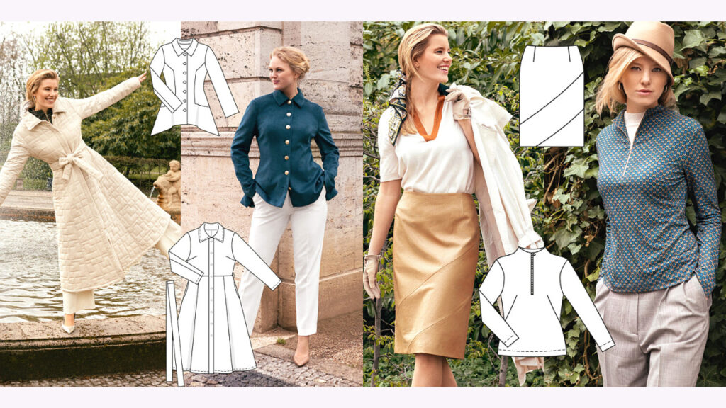 Burda 9/2023 Line Drawings -Classic chic! Love the autumn colour tones.